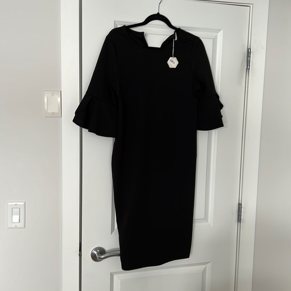 PinkBlush Black Fitted Ruffle Sleeve Maternity Dress - Picture 2 of 4